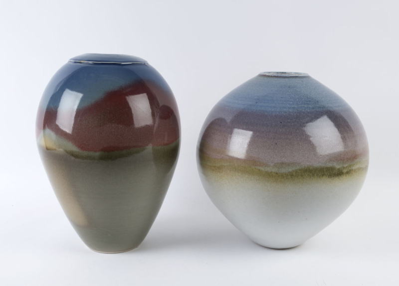 TONY CARLIN two studio pottery vases, signed "Carlin", 34cm and 36cm high