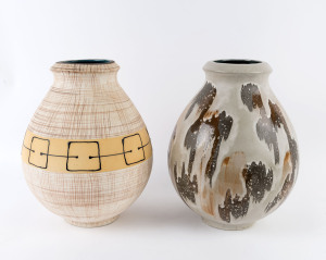 BRAEMORE CARSTENS two retro pottery vases, manufactured in Australia, circa 1970, stamped "B.C.", 34cm and 35cm high