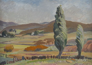 Adelaide Elizabeth PERRY (1891 - 1973) Landscape with farmhouse, Oil on board, signed and dated lower right "A E Perry 1937",