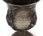 [GEELONG INTEREST] WILLIAM EDWARDS (attributed) sterling silver presentation cup inscribed "Presented To Mr. WILLIAM STERLING late deputy foreman of THE GEELONG VOLUNTEER FIRE BRIGADE by a few of the members as a mark of their esteem, 26th Feb"y 1858". Th - 2