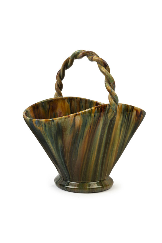 JOHN CAMPBELL Australian pottery basket vase, incised "John Campbell, Tasmania", ​23cm high, 23cm wide