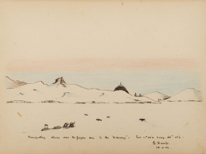 CAPTAIN James GERALD STOKELY DOORLY (1880 - 1956) A full page pencil & ink illustration titled "Transporting stores over the frozen sea to the "Discovery" : Lat.77'50 S. Long. 166'25 E : G. Doorly. 26.4.02" (overall 16.5 x 22.5cm).