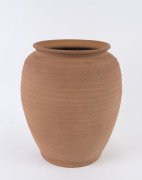 HAROLD HUGHAN pottery vase with grey glazed interior, signed "Hughan" with Glen Iris monogram. 26.5cm high, 23cm wide