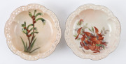 FLORA LANDSELLS: Two hand-painted porcelain bowls with Western Australian wildflowers, circa 1920s, signed in design "F. Landsells", titled on the bases "Kangaroo Paw, W.A. Wild Flower", and "Templetonia, W. Aus. Wild Flower", 17.5cm diameter