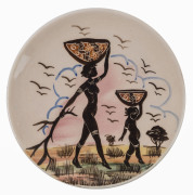 GUY BOYD pottery plaque with Aboriginal woman and child, incised "Guy Boyd", ​15cm diameter