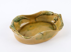 ERIC BRYCE CARTER pottery fruit bowl with applied gumnuts, leaves and branches, incised "E. Bryce Carter", 7cm high, 22cm wide