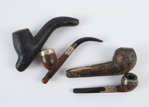 Two antique pipes, timber with decorative silver mounts in fitted cases, late 19th and early 20th century, 16cm and 14cm long