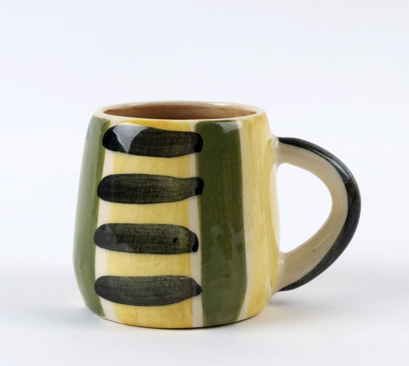 ARTIST UNKNOWN pottery mug, ​8cm high, 10.5cm wide