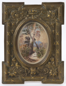 CHARLES BENNETT (1869-1930), Healesville, ink and watercolour, signed in the bottom margin "Chas Bennett, 1915, Healesville", in attractive repousse metal frame, 25 x 19cm overall