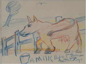 WILLIAM MERRIC BOYD (1888-1959), cow sketch, coloured pencil, titled and signed lower right "Merric Boyd", 18 x 23cm