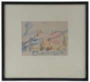 WILLIAM MERRIC BOYD (1888-1959), cow sketch, coloured pencil, titled and signed lower right "Merric Boyd", ​18 x 23cm - 2