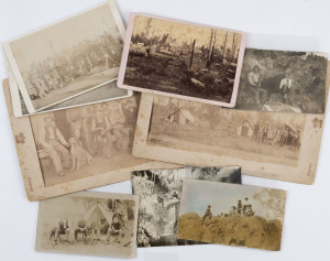 A range of mounted early photographs, circa 1880 - 1900, including a cave interior, a church exterior (by J.P. Lind, Chapel St., Windsor), a baby (photographed by Diedrich of Hahndorf), a lake scene (by W. Cawston of Launceston), 2 country town views (unk