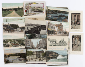 MELBOURNE, SYDNEY, ADELAIDE, and BROKEN HILL: 1900s-40s selection with Melbourne (23) including Botanical Gardens views and animated street scenes; Adelaide & environs (16) including horse-drawn fire engines "Racing to the Scene" and "Driving Camels in Ha