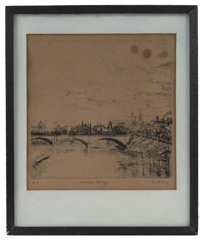 GUSTAVE MICHAEL PILLIG (1877-1956), Anderson Bridge, etching, signed lower right "G. Pillig", and titled lower centre, ​20 x 19cm