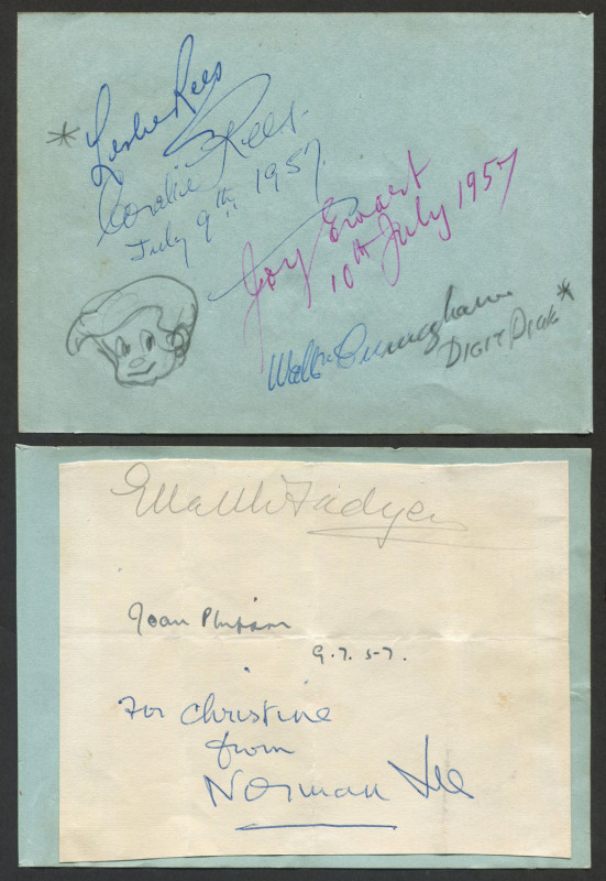 1957 Children's Book Week: a collection of autographs of authors and illustrators on several pages removed from an autograph book. Noted Leslie Rees, Coralie Rees, Walter Cunningham, Joy Ewart, Joan Phipson and Doris Chadwick. (10 different).