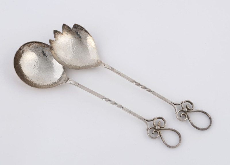 SARGISON'S Australian silver pair of salad servers, Tasmanian origin, 20th century, stamped "Sargison's, STG." 24.5cm long, 128 grams