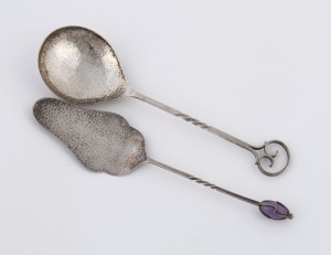 SARGISON'S Australian silver serving spoon and cake slice, Tasmanian origin, 20th century, stamped "Sargison's, Silver," and "Sargison's, Hobart", ​21cm long, 94 grams total