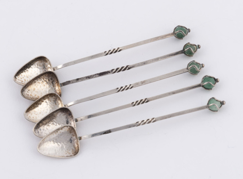 SARGISON'S set of five Australian silver coffee spoons, Tasmanian origin, 20th century, stamped "STG. SILVER, Hobart", ​10cm long