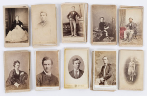 An accumulation of cartes de visite, mainly AUSTRALIAN photographers, including Wilmot & Key (Geelong), Batchelder & O'Neill (Melb.), Yoeman & Co. (Prahran), Waddington & Co. (Melb.), Davies & Co. (Melb.), Turner's (Geelong), Gaul & Dunn (Melb.), T.S.Smal