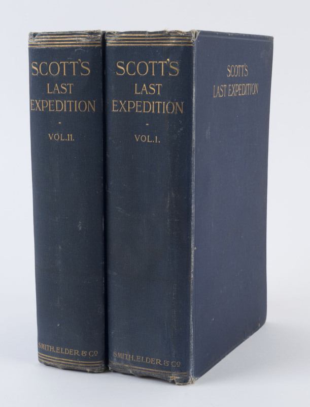 "Scott's Last Expedition" in two volumes; [Smith, Elder & Co., 1913], Second Edition. Vol. 1 "Being the Journals of Captain R.F. Scott, R.N., C.V.O." 633pp, colour plates, photographs, illustrations and a map; Vol.2 "Being the reports of the Journeys & th