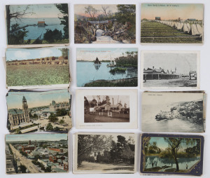 VICTORIA - REGIONAL & COASTAL SCENES: 1900s-40s selection noting "Cudgewa Creek" (Wodonga) "Raisin Drying" (Mildura), "Main Street (Trafalgar), "Walker's General Store" (Gembrook), real-photo "Commercial St, Korumburra", plus Bendigo views (20), waterfall