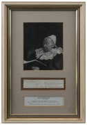 JULIA WARD HOWE (1819 - 1910) full signature with final sentence from a letter ("I am, dear sir, yours with much respect,...") mounted & framed together with a picture of Howe in old age.An ardent abolitionist, suffragette and advocate of world peace, Jul