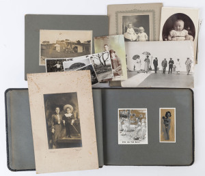 1900s-1960s ACCUMULATION: mostly monochrome portraits or family groups including early 20th century cabinet cards & Studio types noting E.S. Schultz, Dimboola and Stanley Hopkinson, Maryborough; 1953 photo album with risque photos & cards embellished in g