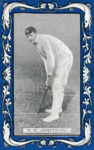 1909 Wills (Australia) "Australian & English Cricketers" (Blue borders & "Capstan" on reverse), complete set [25]. G/VG. Choice set.