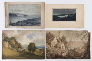 Edward Blair Buchanan BOSWELL (1860 -1933) A group of five (5) original landscape watercolour or crayon works around Westport, Buller Bay, Lake Brunner and Auckland, together several family photographs and other ephemera. Various sizes. (11 items).