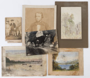 Edward Blair Buchanan BOSWELL (1860 -1933) A group of five (5) original landscape watercolour or crayon works around Westport, Buller Bay, Lake Brunner and Auckland, together several family photographs and other ephemera. Various sizes. (11 items). - 2