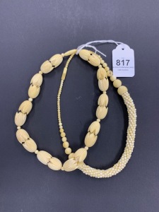 Two antique and vintage ivory bead necklaces, early 20th century, ​the largest 52cm long