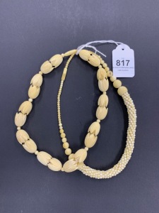Two antique and vintage ivory bead necklaces, early 20th century, the largest 52cm long