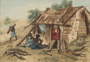 After S.T.GILL, Bushman's Hut, watercolour on card, early 20th Century,