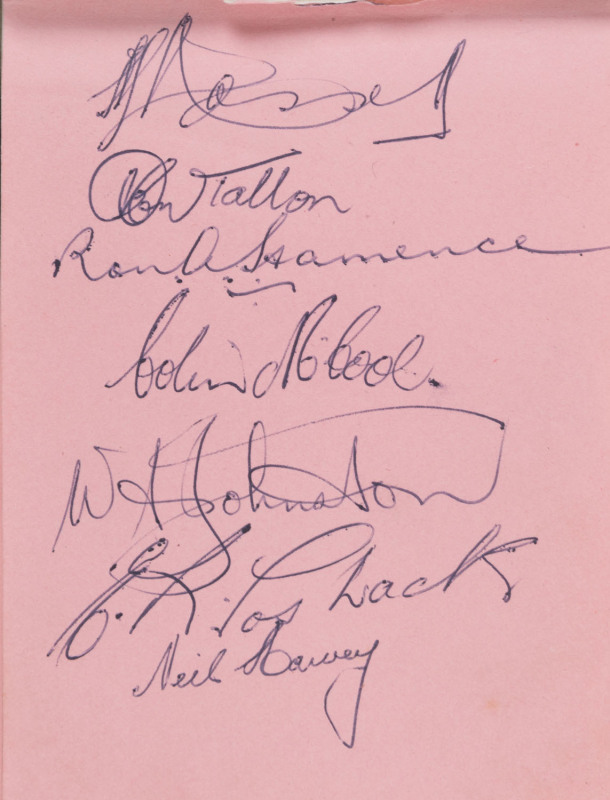 AUTOGRAPH BOOK & PAGES: with numerous signatures including Charlie Chaplin on piece, annotated "on Brighton Belle" (London-Brighton electric pullman train service) and dated "12.10.52" shortly after Chaplin arrived in England for premiere of "Limelight" k