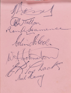 AUTOGRAPH BOOK & PAGES: with numerous signatures including Charlie Chaplin on piece, annotated "on Brighton Belle" (London-Brighton electric pullman train service) and dated "12.10.52" shortly after Chaplin arrived in England for premiere of "Limelight" k