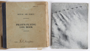 WORLD WAR II: British RAF "Pilot's Flying Log Book" for Flight Officer Kenneth Robert Thompson of Drummoyne NSW. First entry for June 1942 for a "Tiger Moth" training flight. Further 1943-44 training flights in Airspeed "AS.10 Oxford", progressing to Bris