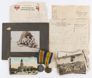 WORLD WAR ONE: small archive of material relating to Pte John Wright, service no #4633 AIF 6th Infantry Battalion, including British War Medal and Victory Medal with ribbons, family correspondence/mementos including photograph of "The Innocent Imps, Broa