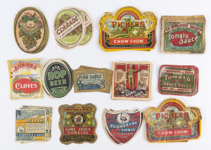 F.HUMPHRIS & SONS (ADELAIDE) FOOD LABELS: attractive selection with duplication including Pickles Chow Chow (5), Hop Beer (9), Real Bobs Sauce (12), Booemerang Tonic (5), and others. (70+)