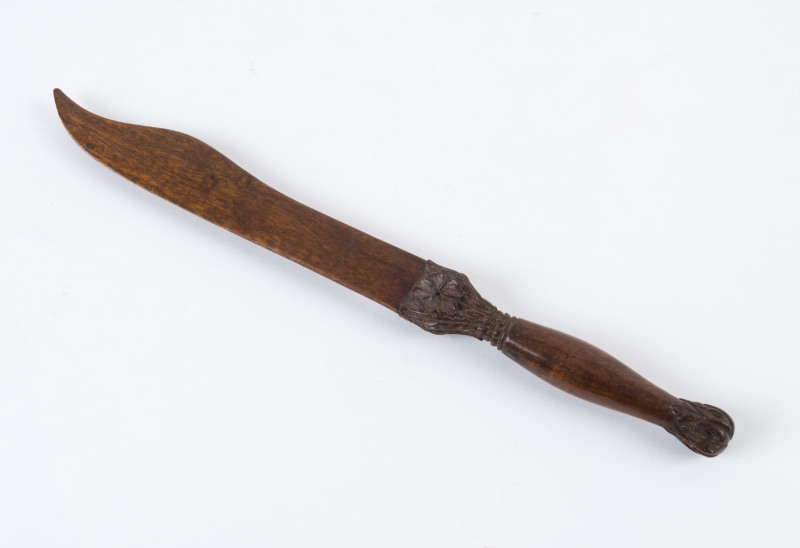 An Australian carved timber paper knife, 19th century, 25cm long