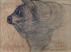 WILLIAM MERRIC BOYD (1888-1959), Pig Koala, coloured pencil, titled and signed lower right, signed lower left "Merric Boyd", ​18 x 24cm