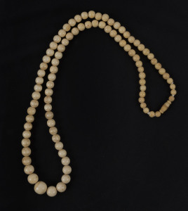 A whalebone bead graduated necklace, 19th century, has been restrung, 76cm long