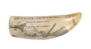 A scrimshaw whale's tooth with whaling scene, the reverse with American eagle, ​17.5cm high