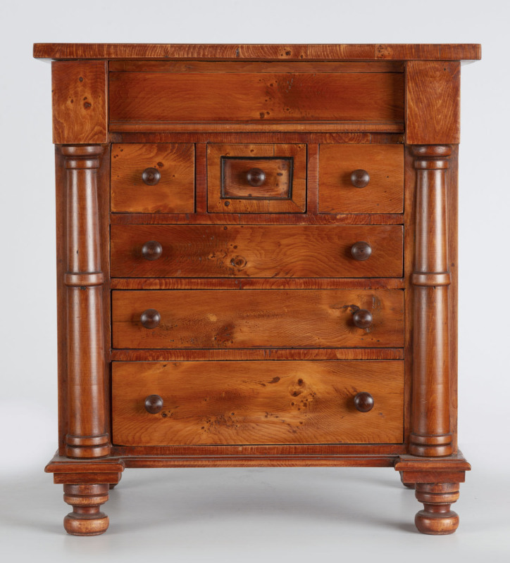 A miniature chest of drawers in the Victorian style, Tasmanian huon, late 20th century, ​43cm high, 39cm wide, 29cm deep