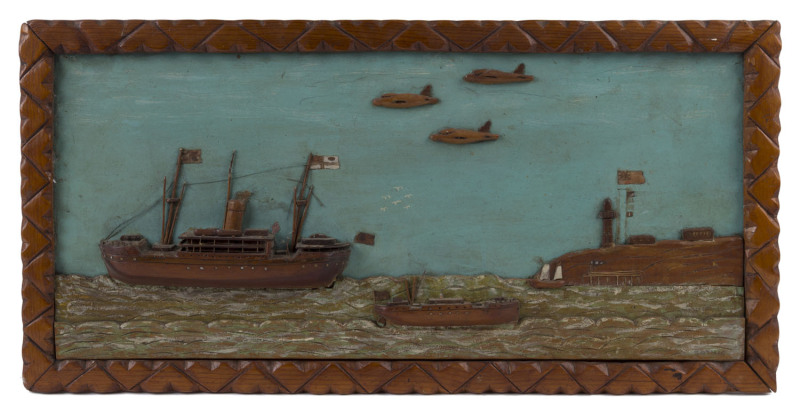 The SS GOTHIC diorama wall plaque, circa 1954. The Gothic was built in 1947 by the Shaw, Savill & Albion Steamship Co. and was then re-fitted for King George VI in 1952 and it became The Royal Yacht. Queen Elizabeth used the yacht on her Coronation Royal