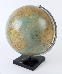 PHILIPS' 13½ inch Terrestrial Globe on black plastic stepped base, circa late 1930s, 42cm high including stand.