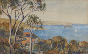 BENJAMIN EDWIN MINNS (1864-1937), Sydney Harbour towards North Head, watercolour, signed lower right "B.E.Minns", ​18 x 27cm