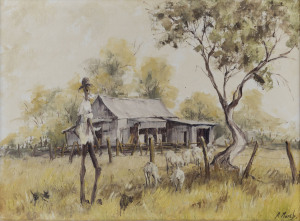 RHONDA MARCH (Australian), farm scene, oil on board, signed lower right "R. March", ​45 x 60cm