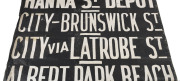 MELBOURNE TRAM DESTINATION ROLL: circa 1960s, for Inner Eastern & Northern Suburban lines, destinations/routes including West Preston/Northcote, Hanna St Depot, Albert Park Beach, South Melbourne Beach, Football, Racecourse, Showgrounds, Victoria Bridge,