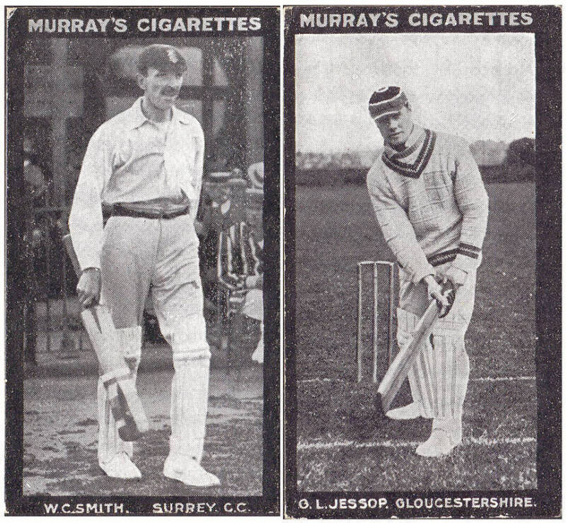 1912 Murray's Cigarettes "Cricketers" (Series H), part set [2/20] with black front - G.L.Jessop & W.C.Smith. G/VG.