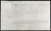 AN 1855 TASMANIAN LAND GRANT BY PURCHASE October 1855 land grant to FREDERICK GREEN of a 4 acre Township allotment in York Town, Van Diemen's Land, signed and sealed by the Governor, SIR HENRY EDWARD FOX YOUNG. (The price of £16/10/- is detailed in manusc